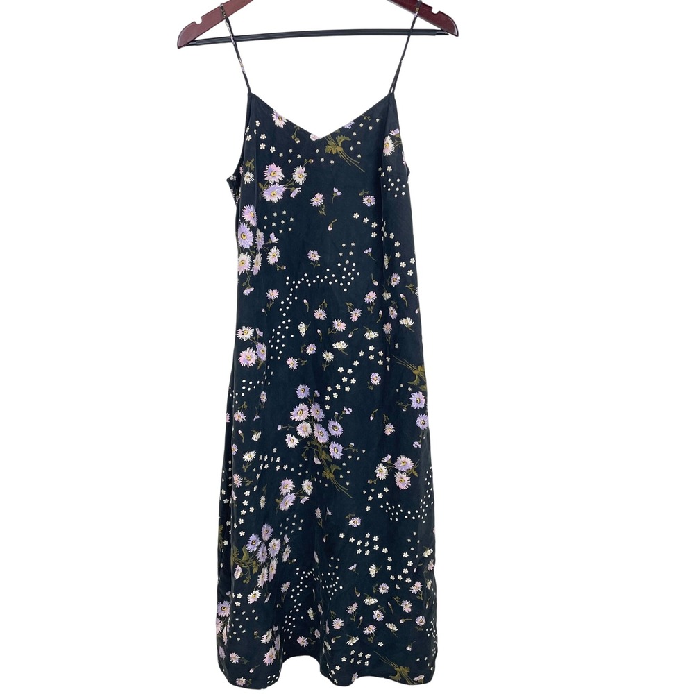 Y2k 90s Womens Dress Sz 2 %100 Silk Slip Cottage Fairy Midi Floral Boho Dainty - Picture 2 of 10